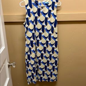 Geometric Blue and Cream Sleeveless Dress